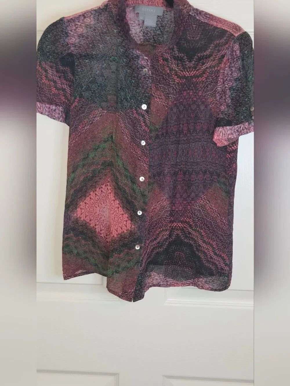 Eccoci 12 Multicolored 100% Silk Stand Collar Bell Shrslv Buttons Up Women Shirt